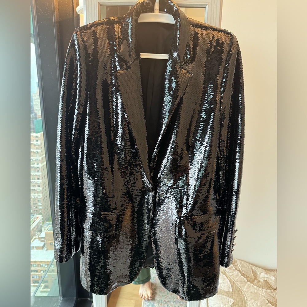 NWOT Elie Tahari Shimmering Black Sequin Blazer L